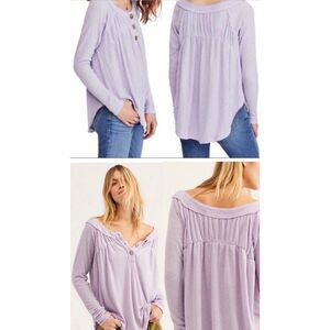 Free People We‎ The Free Must Have Henley Top Light Purple Boho Raw Hem Top M